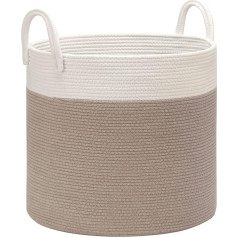 LITLANDSTAR Large Cotton Basket 35x40cm Woven Laundry Basket Storage Bin for Dirty Clothes Blankets Toys Storage with Handles White and Brown