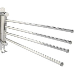 4 Turn Swivel 304 Stainless Steel Towel Rail with Two Hooks for Bathroom Kitchen