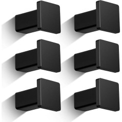 GUWINA Coat Hooks Black, 6 Coat Hooks Square Modern Matte Black, Single Wall Hooks, Wall Hooks, Heavy Duty for Screwing on for Wardrobe, Bathroom, Children's Room