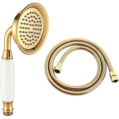 Winskybath Large 98mm Gold Plated Traditional Victorian Style Brass Shower Head with 1.5m Hose