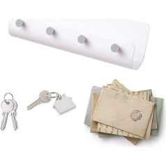 Modern Plastic Key Holder with 4 Key Hooks for Wall Mounting, Self-Adhesive Key Rack for Storing Keys Letters Mail (White)