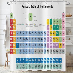 Hnmdmyi Dušas aizkars Periodiskā tabula 180 x 180 cm, krāsains Zinātnes tehnoloģijas Izglītība Ķīmija Skolas studentu vannas aizkars Ūdensizturīgs poliestera auduma mazgājams vannas aizkars vannas istabai ar