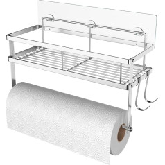 ESOW Roll Holder Paper Towel Holder for Kitchen and Bathroom 2-in-1 Wall Mounted Towel Rack Durable Metal Wire Design Brushed Material Made of 304 Stainless Steel