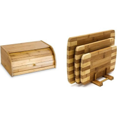 Relaxdays Bread Bin Bamboo HBT: 16,5 x 40 x 27,5 см Ролл Bread Bin для ароматного хлеба, натуральный и разделочные доски Набор из 3 размеров с держателем Кухонные дос