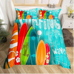 Vasaras sērfot sega Surfboard gultasveļa komplekts Zēni Meitenes Pludmales viļņu apdare Bērnu gultas veļa Teenager Segas pārvalks 200 x 200 cm Zaļš Zils Zils Oranžs 2 spilvendrānas