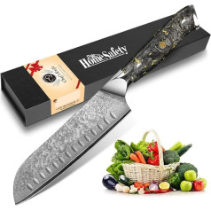 Home Drošība Damaskas Santoku nazis - profesionāls damaskas nazis Pavāra nazis I Īpaši ass 17,8 cm asmens, kas izgatavots no 67 slāņu VG-10 damaskas tērauda I Damaskas virtuves naža dāvanu kaste