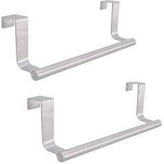 2 Pack Stainless Steel Towel Rack Over Cabinet Hanging Inside or Outside Doors Universal Fixing on Cabinet Doors Easy Installation