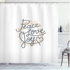 ABAKUHAUS Joy Shower Curtain, Love Joy Words, комплект декора для ванной комнаты из ткани с крючками, 175 x 200 см, бежево-серый