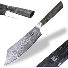 zayiko Professional Series Damascus Knife Premium Hakata Bocho bloka nazis ar 20 cm asmeni, kas izgatavots no 67 slāņu japāņu damaskas tērauda I Profesionāls virtuves nazis ar kļavas koka rokturi.