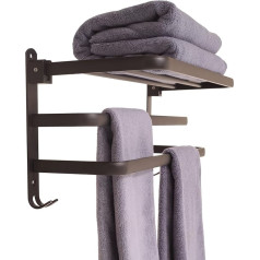 Towel Rail Foldable Black Matt Three Towel Rail Aluminum Self Adhesive Perforated with Hooks on Both Sides Suitable for Bathroom or Kitchen Towel Rail 60cm