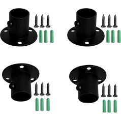 Ohamtes Pack of 4 Pipe Hole Diameter 19 mm (3/4 collas), nerūsējošā tērauda matēts melns, regulējams aizkaru stangas stiprinājuma kronšteins, skapja stienis, atloka kronšteins, dušas aizkars