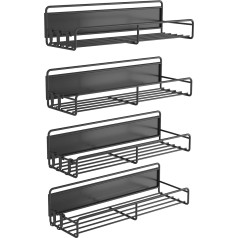 COVAODQ Magnētiskais ledusskapja garšvielu turētājs, 4 magnētisko garšvielu turētāju organizators ar 10 āķiem, ietaupa vietu ledusskapī un mikroviļņu krāsnī, melns