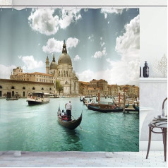 ABAKUHAUS Venice Grand Canal Aerial dušas aizkars, auduma auduma vannas istabas dekorāciju komplekts ar āķiem, 175 x 200 cm, tirkīza zils, pelēks, zils, bēšs