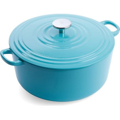 BK Cookware Vācu emaljas čuguna trauks, 24 cm / 4,2 litru kastrolis ar vāku, holandiešu krāsns, cepeškrāsns, katls uz ugunskura, indukcijas katls, piemērots mazgāšanai trauku mazgājamā mašīnā, drošs cepeškrāsnī līdz 220°C, ūdens zils