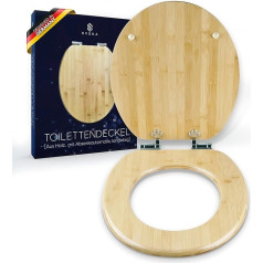 SVEKA Bamboo Toilet Seat with Soft-Close Mechanism, 100% Bamboo Universal Toilet Lid, Solid Quality, Rustproof Metal Hinges, Quick Assembly, Includes Mounting Accessories