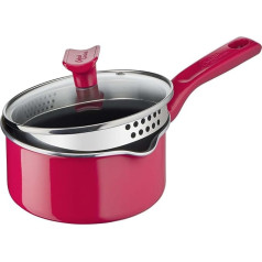 Tefal G80622 Chefclub Saucepan 16 cm + stikla vāks, titāna nesadalāms pārklājums, siltuma signāla temperatūras indikators, droša gatavošana, viegli tīrāms, piemērots indukcijas plītīm, sarkans