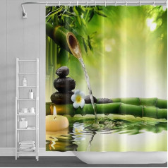 SDOTPMT 152 x 183 cm Spa bambusa dušas aizkars Zaļās lapas Aromātiskās sveces Ūdens terapijas ziedi Vannas aizkars Zen meditācija Bazalta akmeņi Vannas aizkars bērniem Vannas istaba Poliesters ar āķiem