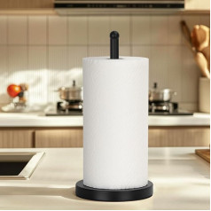 E-ROOM TREND Paper Towel Holder, Kitchen Roll Dispenser, Heavy Base, Sturdy Metal Paper Towel Dispenser, Kitchen, Sturdy Bath Towel Roll Stand, Organiser, Paper Roll Holder, Matte Black (A076)