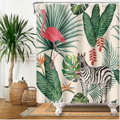 SDOTPMT 180 x 180 cm Flamingo dušas aizkars Tropical Palm Green Leaves Banana Leaf Horse Vannas aizkars Vasaras tēma Vannas aizkars Audums Poliesters Ūdensizturīgs vannas istabai ar āķiem