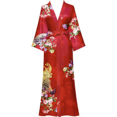 Kimono halāts Zīda ziedu ziedu viegls garš halāts Satīna mīksts naktsveļa V kakla vistu puse sievietes