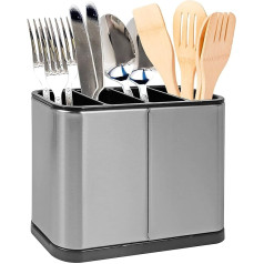 Innoteck Essentials Utensil Holder - Stainless Steel Kitchen Utensil Organizer - Non-Slip Water Draining Design - 4 Compartments Rustproof Cutlery Holder - For Spoons, Spatulas, Forks, Knives