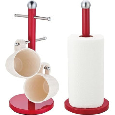 Royal Cuisine Accents Kitchen Roll Holder and Mug Tree Set, 15 x 15 x 35 cm, Red