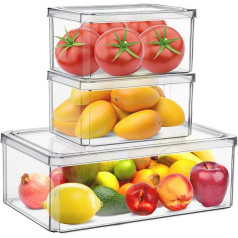 3 Pieces Refrigerator Storage Containers, Multifunctional Stackable Food Containers Set, Plastic Food Storage Box for Keeping Vegetables, Fruits and Meat Fresh