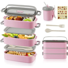 Victse Bento Box 3 līmeņu, pusdienu kārba 3 līmeņu - 2400 ml, nerūsējošā tērauda iekšējais pusdienu kārba ar nerūsējošā tērauda iekšējiem kausiņiem 450 ml, necaurlaidīga pusdienu kaste pieaugušajiem bērniem, darbam, birojam, skolai