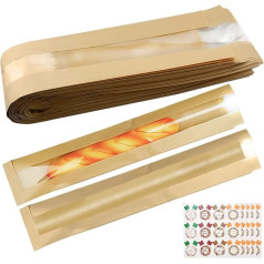 Baguette Brot Taschen 50PCS Bäckerei Taschen mit Fenster Kraftpapier Brot Brot Verpackung Brot Aufbewahrungstaschen für hausgemachtes Brot Große 24 x 4.4 x 1.6 Zoll mit Label Siegel Aufkleber (Kraft)