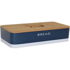 Box and beyond Blue Metal Bread Bin with Bamboo Lid 33cm x 18cm x 12cm