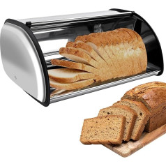 Akamino Roll Top Bread Bin Bread Bin Nerūsējošā tērauda maizes uzglabāšanas konteiners virtuves galdam Metāla pārtikas produktu uzglabāšanas konteiners mājas kūkas rullīšiem, grauzdiņiem maizei