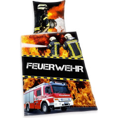 Herding Young Collection Bettwäsche-Set, Feuerwehr Wendemotiv, Bettbezug 135 x 200 cm, Kopfkissenbezug 80 x 80 cm, Baumwolle/Renforcé