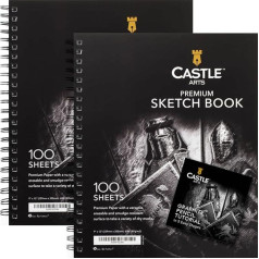 Castle Art Supplies 2 x mākslinieku zīmēšanas bloki: 22,9 x 30,5 cm (9 x 12 collas), 200 lappuses, ideāli piemēroti zīmēšanai un skolai, nesatur skābes, augstas kvalitātes