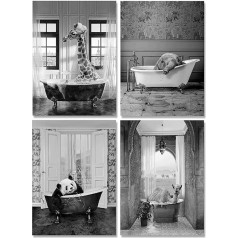 ZFTCN Bad Panda Animal in the Bath Picture Black White Bathroom Pictures Funny Wall Art Prints Canvas Poster Home Decor Minimalist bez rāmja (50 x 70 cm x 4 gab.)