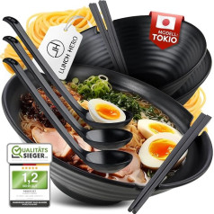 LunchHero® Ramen trauku komplekts - Ramen trauks 1000 ml melamīna - Ramen trauku komplekts ar lielu zupas bļodu - japāņu trauku komplekts - Ramen trauku komplekts ar recepšu e-grāmatu - 3 komplekti