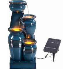 Teamson Home 28,74 Zoll 4-stufige kaskadierende Schalen-Solarwasserfontäne mit LED-Lichtern für Gärten, Landschaftsgestaltung, Terrassen, Balkone, Rasenflächen, Blau.