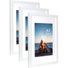 Scholar Tree A3 White Wooden Photo Frame with Mat - Pack of 3 - A4 Picture or Certificate Free Standing Wall Mountable