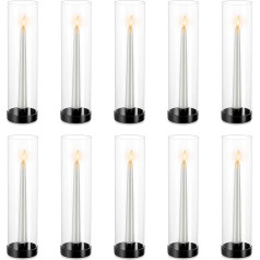 NUPTIO Stikla cilindra sveču turētājs Metāla melns: 10 gabaliņu konusa sveču turētājs Taper Candle Pack Candles Clear Glass Hurricane Shade Lace Candles Moderns kāzu Ziemassvētku galda vakariņas Kamīns