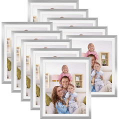 Giftgarden Attēlu rāmji 20 x 25 cm ar stiprinājumu Sudraba kolāžu komplekts 23 x 28 cm fotogrāfijām bez stiprinājuma Sienas vai galda statīvs 10 gab. iepakojumā