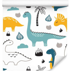 Wallepic Non-Woven Wallpaper 10 m Dinosaur Leaves Mountains 1000 x 53 cm Wall Wallpaper Living Room Modern Wall Decoration Wall Decoration