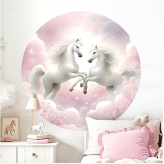 Little Deco Wandtattoo Pferde Himmel Kinderzimmer XXL Wandsticker 119 cm rund Wandaufkleber rosa Pony Babyzimmer Schlafzimmer Wanddeko DL5033-04