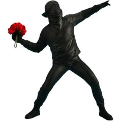 Taxally Resin Statue Sculpture Banksy Flower Thrower Statue Model Modern Ornaments Figure for Desktop, Table, Living Room, Bedroom (Black)