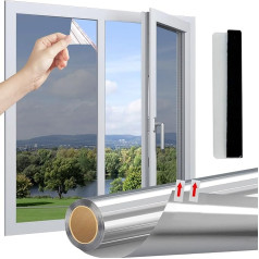 Linarun Mirror Film, Self-Adhesive Window Sun Protection Film, Privacy Screen, Heat Insulation, Roof Window Indoor or Outdoor, UV Protection for Office and Home, Silver (75 x 400 cm)