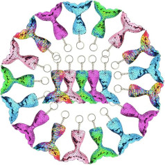 FEPITO Pack of 20 glitter nāras astes atslēgu gredzeni nāras pusei, atgriezenisks Sequins Key Fob Birthday Party Supplies Dāvanas Dekorācijas bērniem Meitenēm