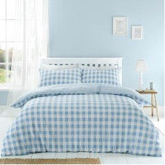 Catherine Lansfield Seersucker Blue Gingham Check Single Duvet Cover Set