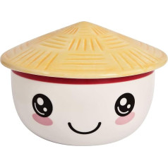 Elbenwald Kawaii Ramen bļoda ar vāku Anime faniem, ar apdruku visapkārt, 550 ml, balta keramika