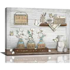 Bathroom Decor Farmhouse Wall Art Cotton Flower Butterfly Wall Decor Relax Soaking Relax Relax Relax Bathroom Sign Canvas Painting Prints Artwork Home Decor