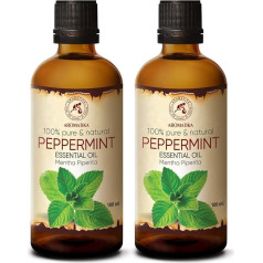 Piparmētru ēteriskā eļļa, 200 ml (2x 100 ml), Mentha Piperita, 100% piparmētru eļļa labam miegam, stresa mazināšanai, telpu aromātam, aromadifuzoriem, eļļas degļiem