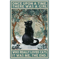 Inga Black Cat Reiz tur bija meitene Plakāts Art Print Home Decor Sienas dekori Metāla zīme Plakāts 8x12 collas