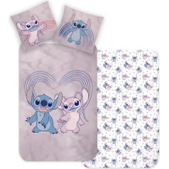 Stitch gultas veļas pārklājs 135 x 200 cm 80 x 80 cm Kokvilna - Bērnu gultas veļa Pusaudžu gultas veļa Valentīna diena Mīlestība Disney Stitch & Lilo - 2 gabali (Renforce)